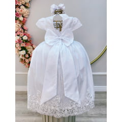 Vestido Infantil Longo Branco Daminhas de Honra Busto Nervura