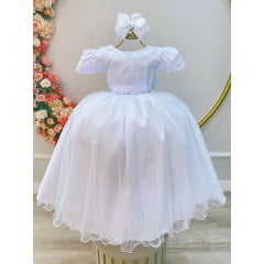 Vestido Infantil Longo Branco Daminhas de Honra C/ Apliques