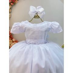 Vestido Infantil Longo Branco Daminhas de Honra C/ Apliques