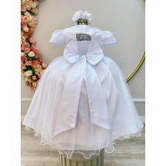 Vestido Infantil Longo Branco Daminhas de Honra C/ Apliques