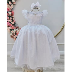Vestido Infantil Longo Branco Daminhas de Honra C/ Glitter