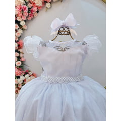 Vestido Infantil Longo Branco Daminhas de Honra C/ Glitter