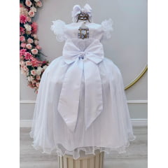 Vestido Infantil Longo Branco Daminhas de Honra C/ Glitter