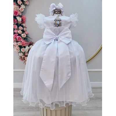 Vestido Infantil Longo Branco Daminhas de Honra C/ Glitter
