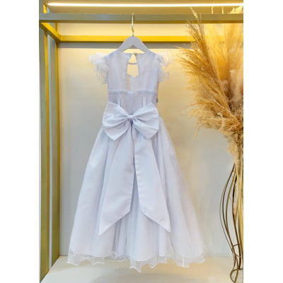 Vestido Infantil Longo Branco Daminhas de Honra C/ Glitter