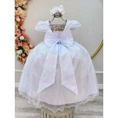 Vestido Infantil Longo Branco Daminhas de Honra C/ Renda