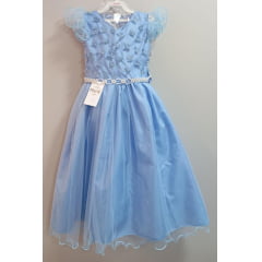 Vestido Infantil Longo Daminhas de Honra Azul C/ Apliques