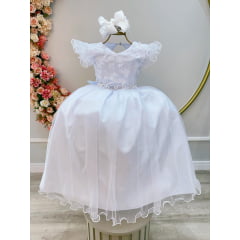 Vestido Infantil Longo Daminhas de Honra Branco C/ Apliques