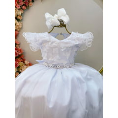 Vestido Infantil Longo Daminhas de Honra Branco C/ Apliques