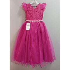 Vestido Infantil Longo Daminhas de Honra Pink C/ Apliques
