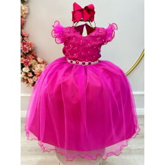 Vestido Infantil Longo Daminhas de Honra Pink C/ Apliques