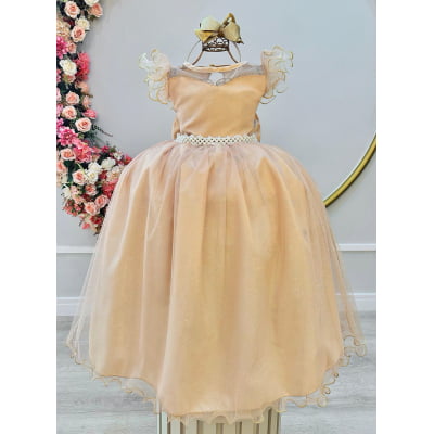Vestido Infantil Longo Dourado Daminhas de Honra C/ Glitter