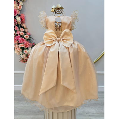 Vestido Infantil Longo Dourado Daminhas de Honra C/ Glitter