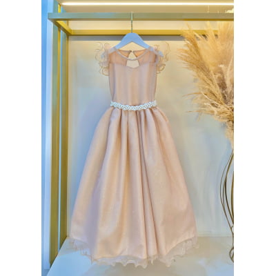 Vestido Infantil Longo Dourado Daminhas de Honra C/ Glitter