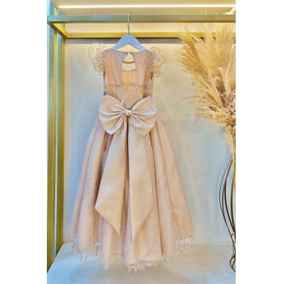 Vestido Infantil Longo Dourado Daminhas de Honra C/ Glitter