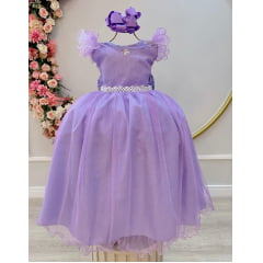 Vestido Infantil Longo Lilás Daminhas de Honra C/ Glitter