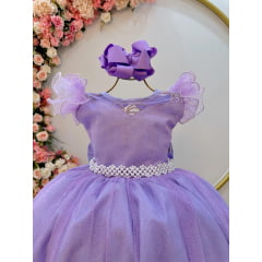 Vestido Infantil Longo Lilás Daminhas de Honra C/ Glitter