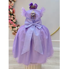 Vestido Infantil Longo Lilás Daminhas de Honra C/ Glitter