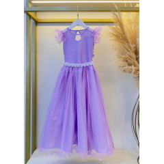Vestido Infantil Longo Lilás Daminhas de Honra C/ Glitter