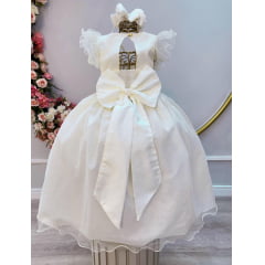 Vestido Infantil Longo Marfim Daminhas de Honra C/ Glitter
