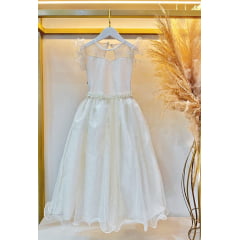 Vestido Infantil Longo Marfim Daminhas de Honra C/ Glitter