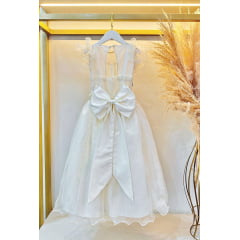 Vestido Infantil Longo Marfim Daminhas de Honra C/ Glitter