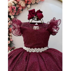 Vestido Infantil Longo Marsala Daminhas de Honra C/ Glitter