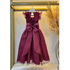 Vestido Infantil Longo Marsala Daminhas de Honra C/ Glitter