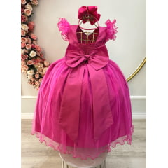 Vestido Infantil Longo Pink C/ Apliques e Renda Damas Festas