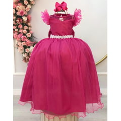 Vestido Infantil Longo Pink Daminhas de Honra C/ Glitter