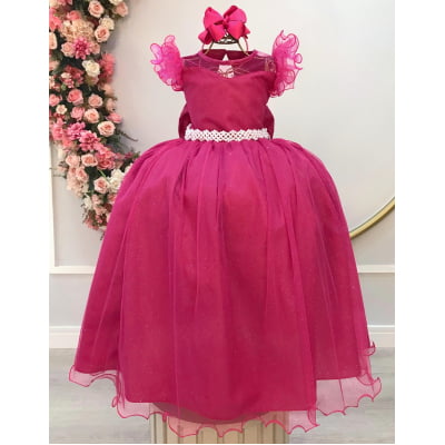 Vestido Infantil Longo Pink Daminhas de Honra C/ Glitter