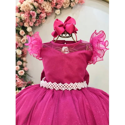 Vestido Infantil Longo Pink Daminhas de Honra C/ Glitter