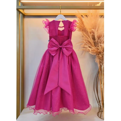 Vestido Infantil Longo Pink Daminhas de Honra C/ Glitter