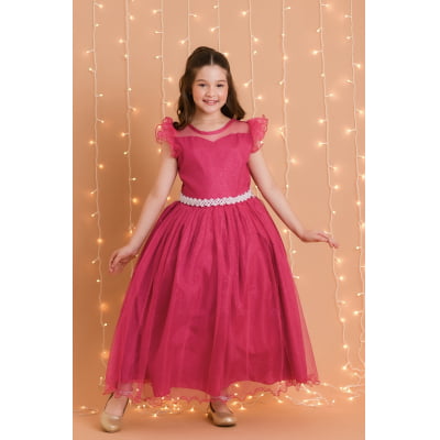 Vestido Infantil Longo Pink Daminhas de Honra C/ Glitter