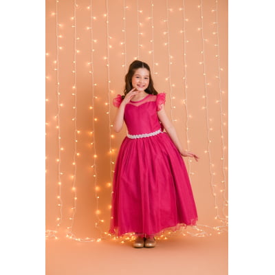Vestido Infantil Longo Pink Daminhas de Honra C/ Glitter