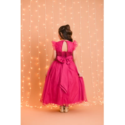 Vestido Infantil Longo Pink Daminhas de Honra C/ Glitter