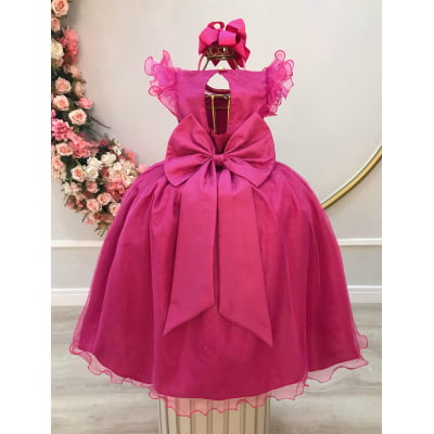 Vestido Infantil Longo Pink Daminhas de Honra C/ Glitter