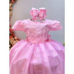 Vestido Infantil Longo Rosa Daminhas de Honra C/ Apliques