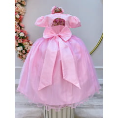 Vestido Infantil Longo Rosa Daminhas de Honra C/ Apliques