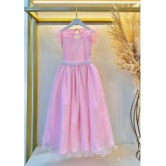 Vestido Infantil Longo Rosa Daminhas de Honra C/ Glitter