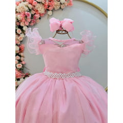 Vestido Infantil Longo Rosa Daminhas de Honra C/ Glitter
