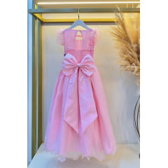 Vestido Infantil Longo Rosa Daminhas de Honra C/ Glitter