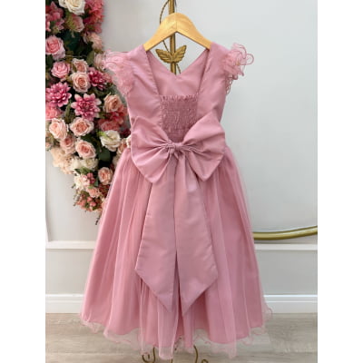 Vestido Infantil Longo Rose C/ Apliques e Renda Damas Festas