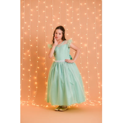 Vestido Infantil Longo Verde Daminhas de Honra C/ Glitter