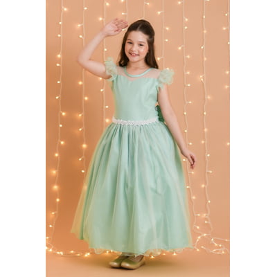 Vestido Infantil Longo Verde Daminhas de Honra C/ Glitter