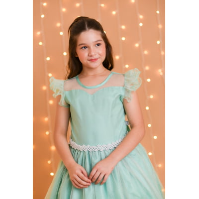 Vestido Infantil Longo Verde Daminhas de Honra C/ Glitter