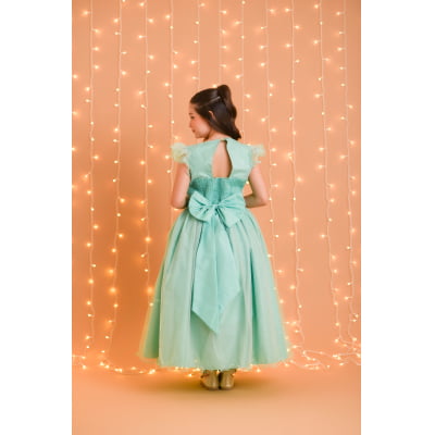 Vestido Infantil Longo Verde Daminhas de Honra C/ Glitter