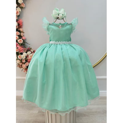 Vestido Infantil Longo Verde Daminhas de Honra C/ Glitter
