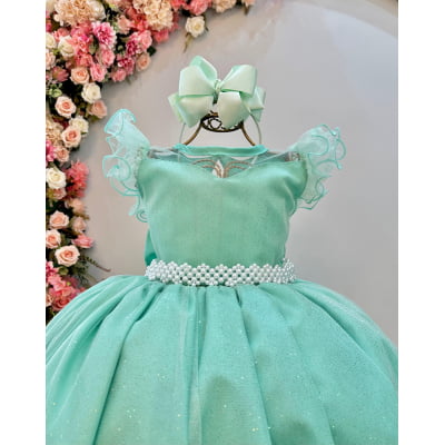 Vestido Infantil Longo Verde Daminhas de Honra C/ Glitter