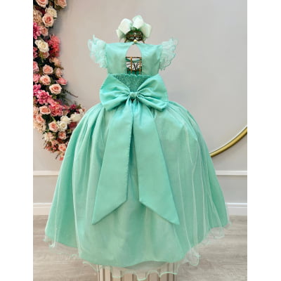 Vestido Infantil Longo Verde Daminhas de Honra C/ Glitter
